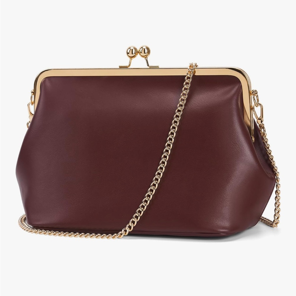 Elegant Brown Shoulder Bag with Gold Accents